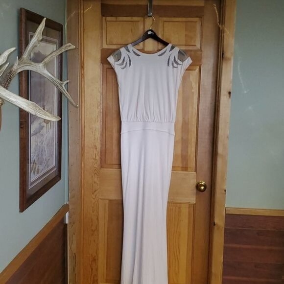 Badgley Mischka Collection Embellished Sheer Blush Maxi Event Lined Sz. 4 Dress - Picture 2 of 15